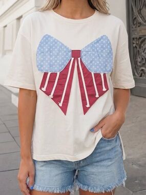 Womens USA flag patched T shirt